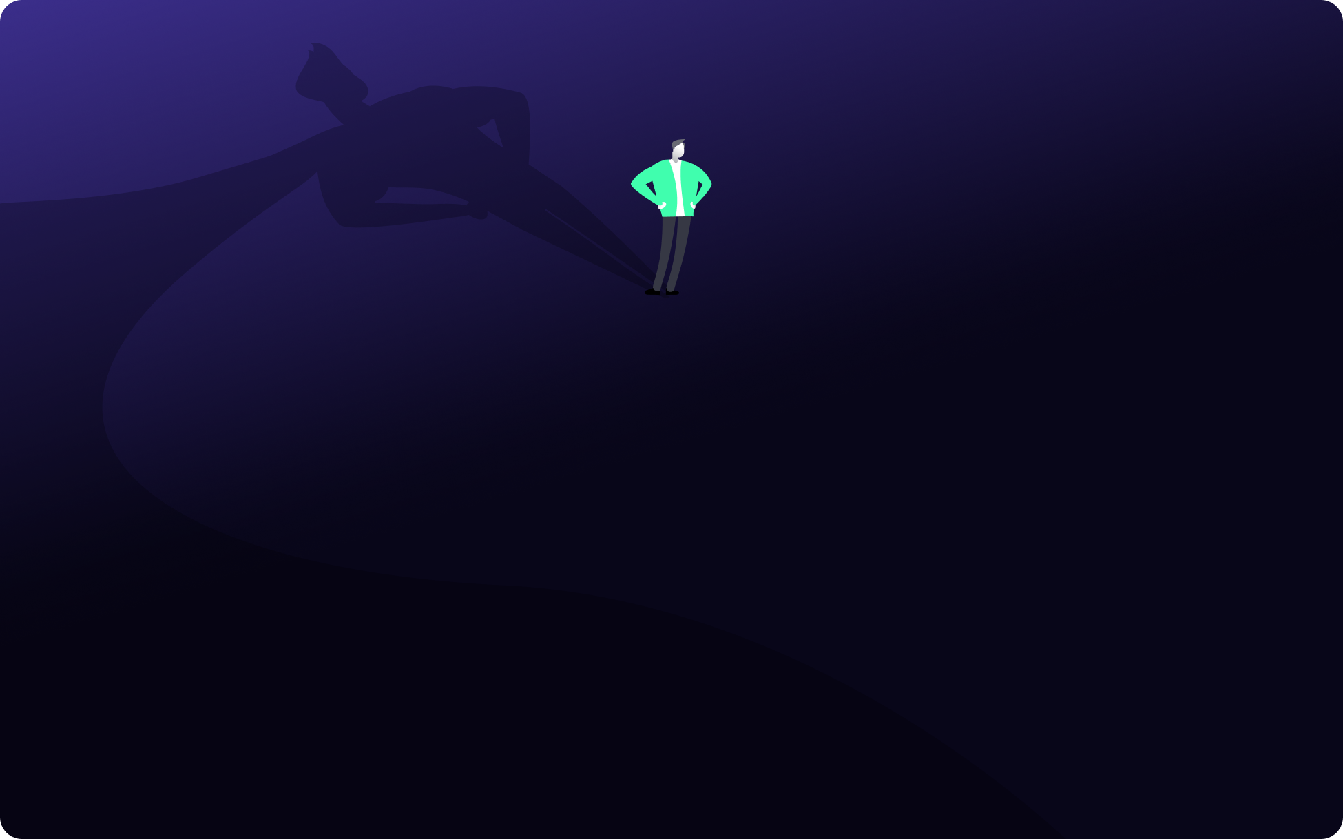 A person in a green jacket stands confidently with hands on hips, casting a large superhero shadow—like Guardz protecting against threats—on a dark, gradient background.