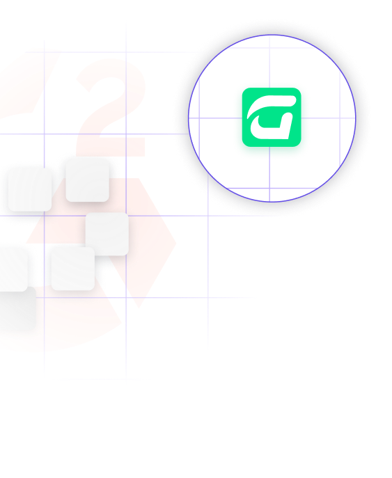 A stylized graphic with orange numbers and squares on the left, overlaid with a blue grid, highlights CyberSecurity themes, featuring a green logo resembling a lowercase g in a white circle on the upper right.