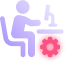 A purple icon of a person sitting at a desk and looking into a microscope on top of a pink circular surface, representing CyberSecurity research for MSPs.