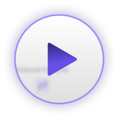 A circular button with a purple play icon in the center, surrounded by a faint purple glow on a light gray background.
