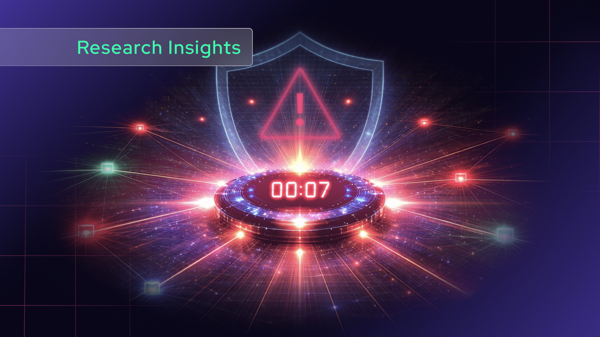 A glowing digital countdown timer shows 00:07—Seven Seconds—on a futuristic platform, with a red warning symbol inside a shield behind it. Stop Akira appears in a translucent banner amid a dark tech-themed background.